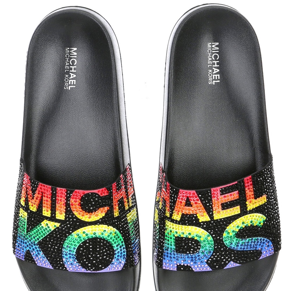 Michael Kors rhinestone rainbow 🌈 slides!